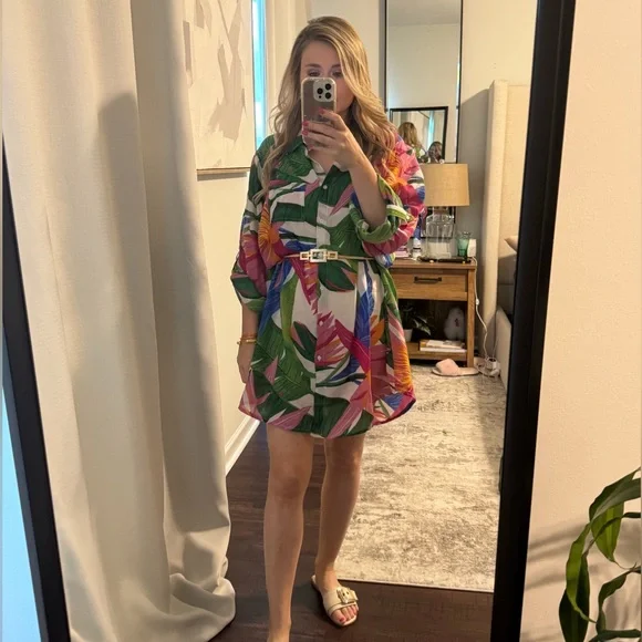 Colorful Tropical Print T-Shirt Dress / Blouse / Bathing Suit Cover Up - Picture 7 of 10